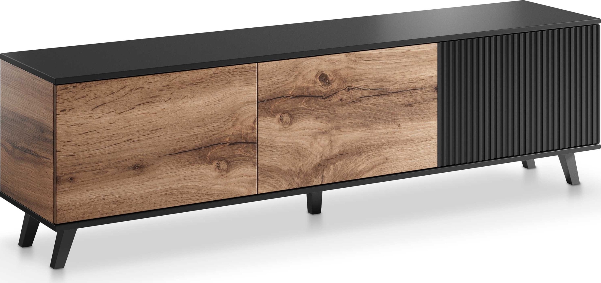 Fate Medienbank 180 cm - Wotan Eiche/schwarz