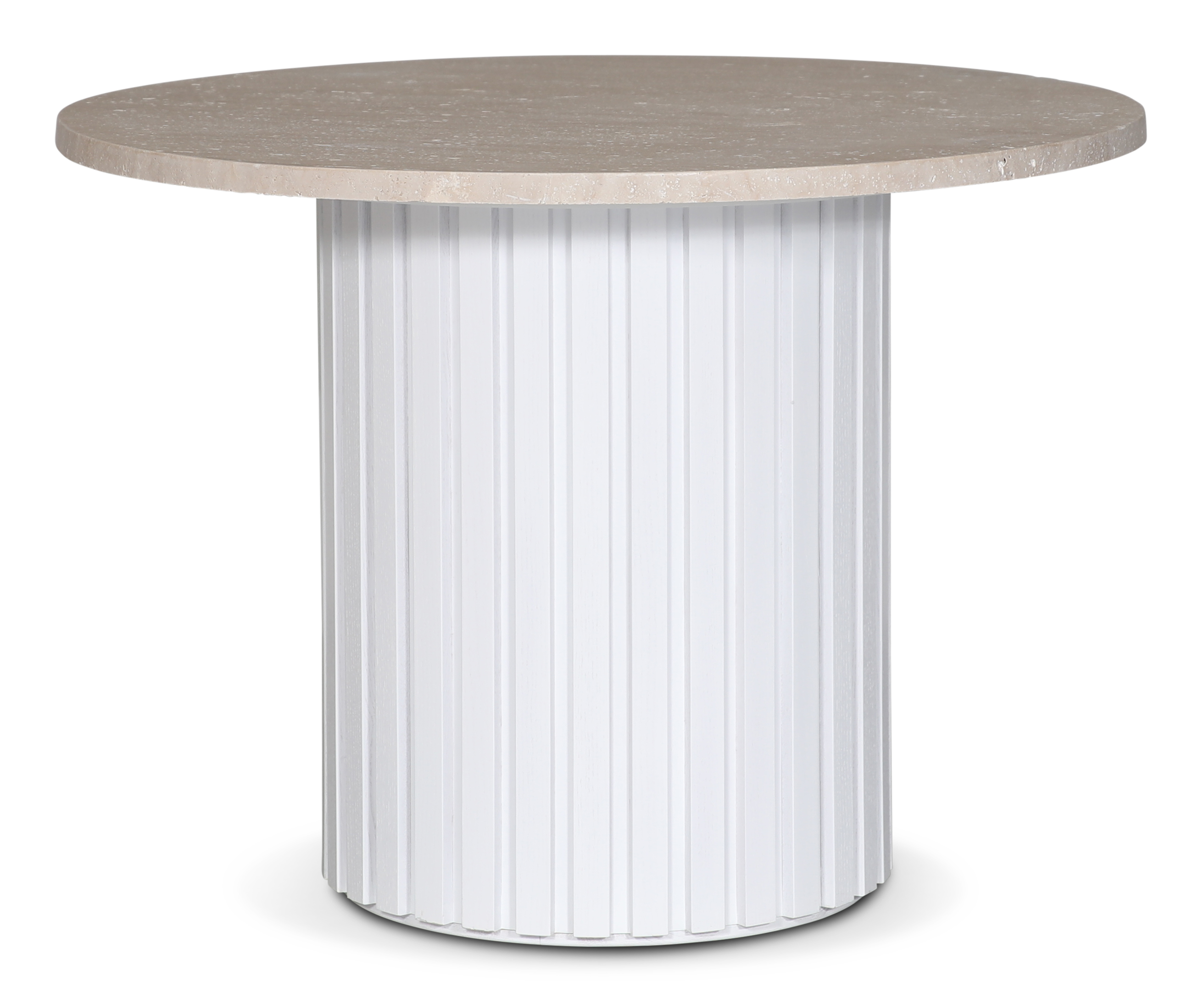 PiPi runder Esstisch �105 cm - Wei� gebeiztes Holz / Travertinstein
