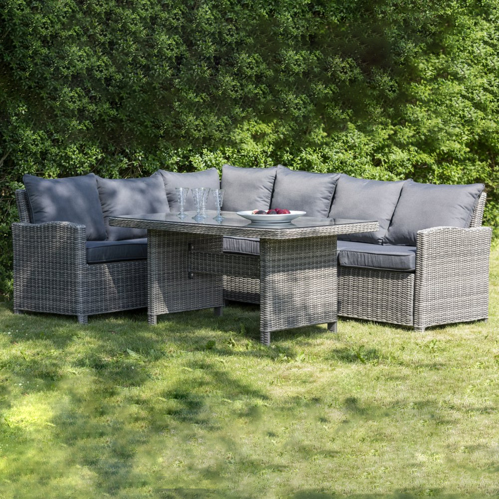 Davenport Luxus Outdoor Gruppe mit Tisch - Graues k�nstliches Rattan + M�belf��e