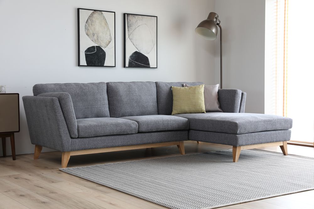 Sofa mit Diwan-Graustoff - 260 cm breit + Möbelreinigung Sofa mit Diwan-Graustoff - 260 cm breit + Möbelreinigung