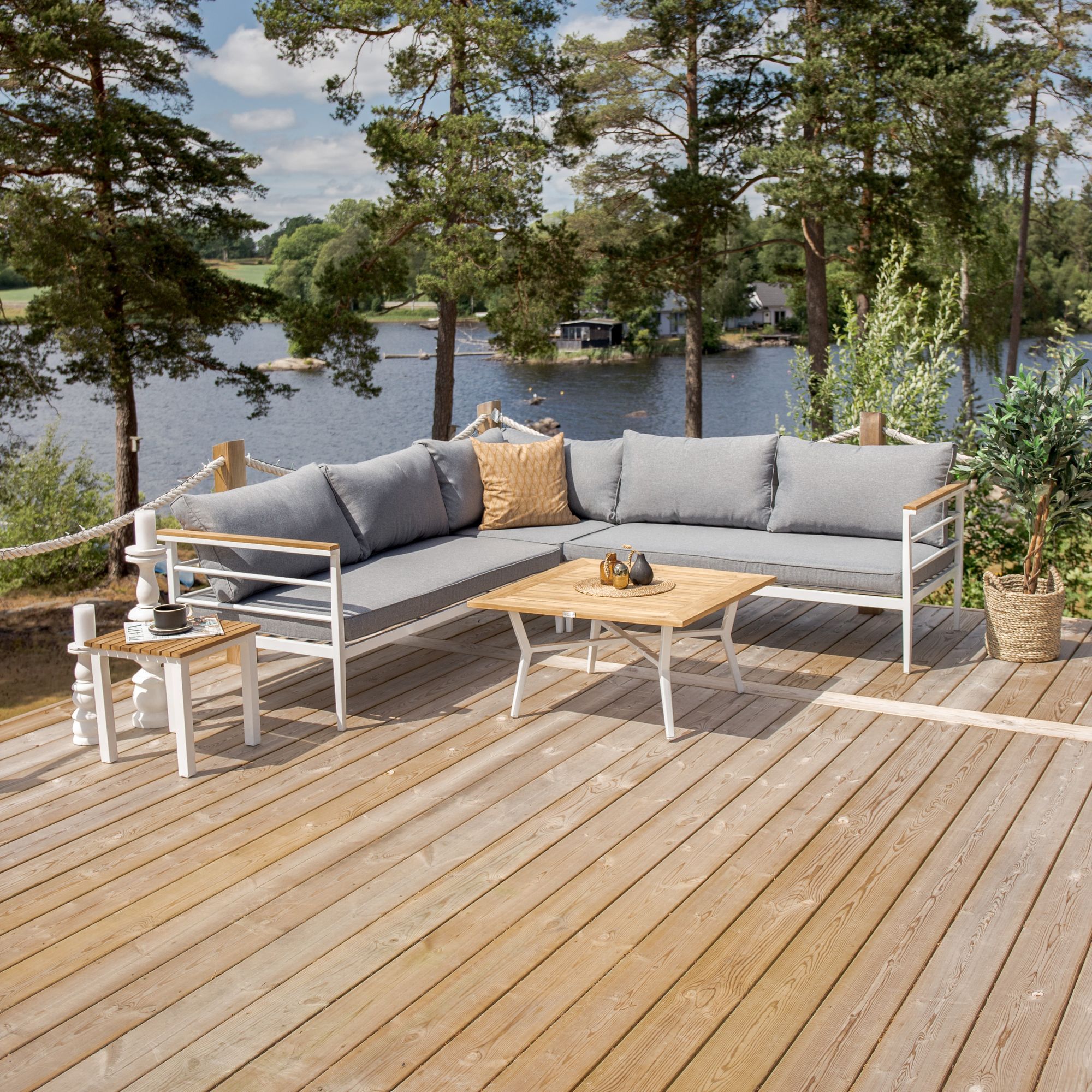 Ecksofagruppe Mexico - Wei�/Teakholz