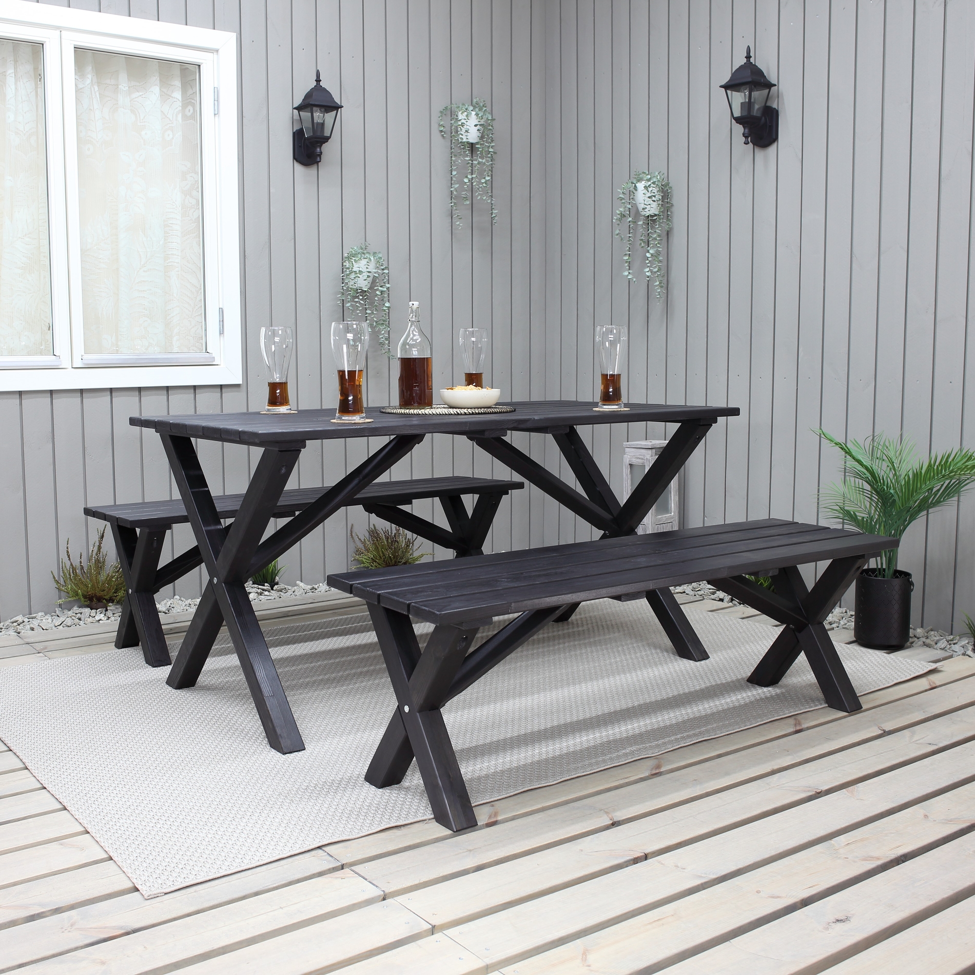 Scottsdale Outdoor-Gruppentisch 150 cm inkl. 2 B�nke - Schwarz