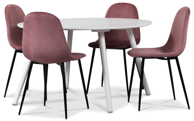 Rosvik Essgruppe, Esstisch mit 4 Carisma Samtst�hlen - Wei�/Rosa