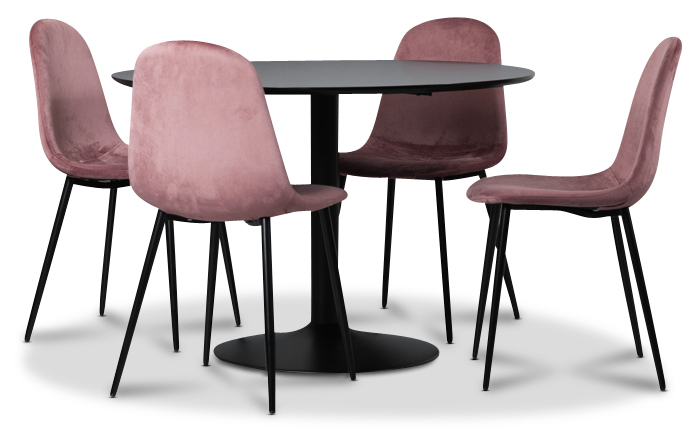 Sitz-Essgruppe, Esstisch mit 4 Carisma Samtst�hlen - Schwarz/Koralle