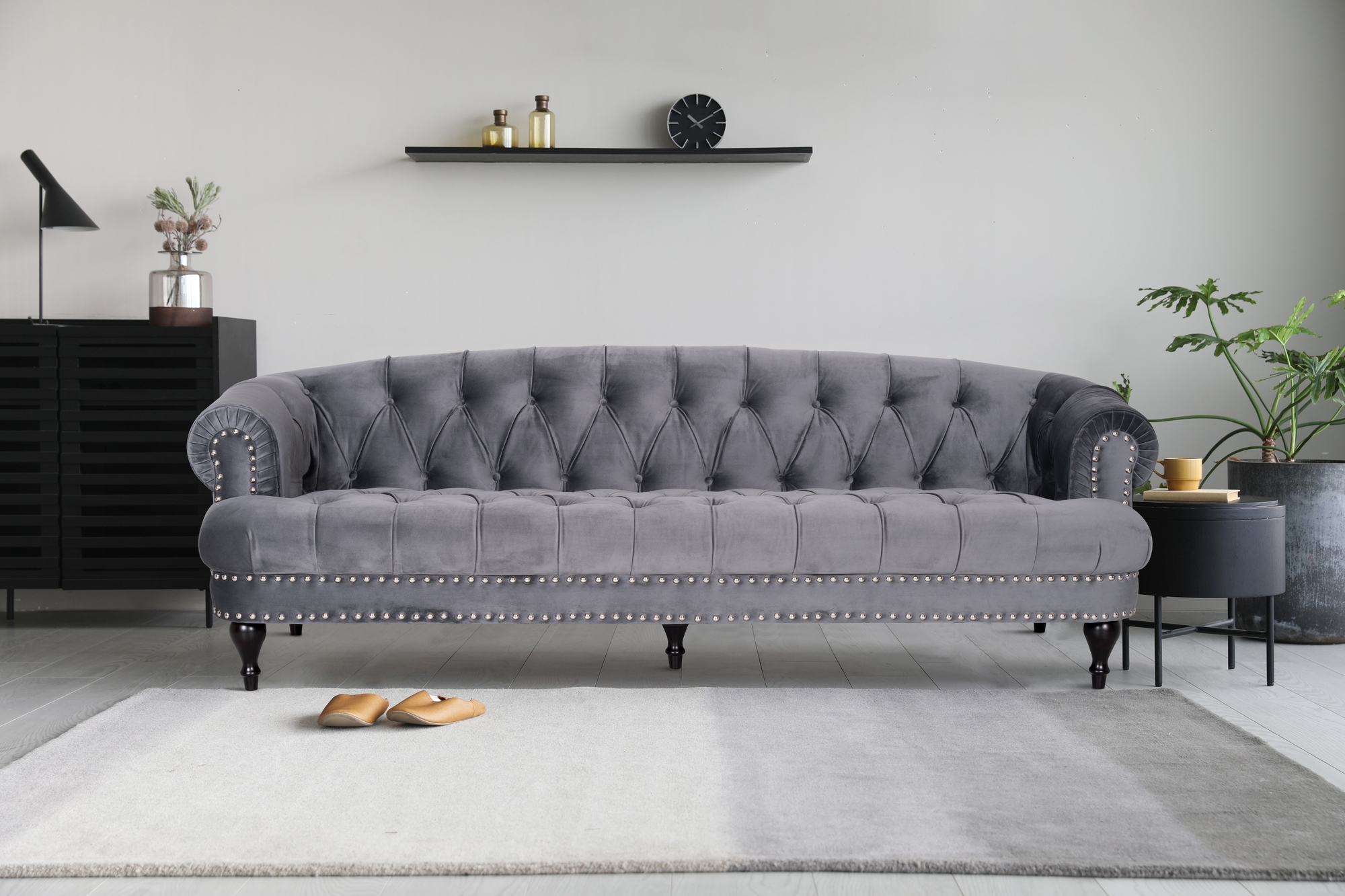 3-Sitzer-Sofa Chesterfield grauer Samt