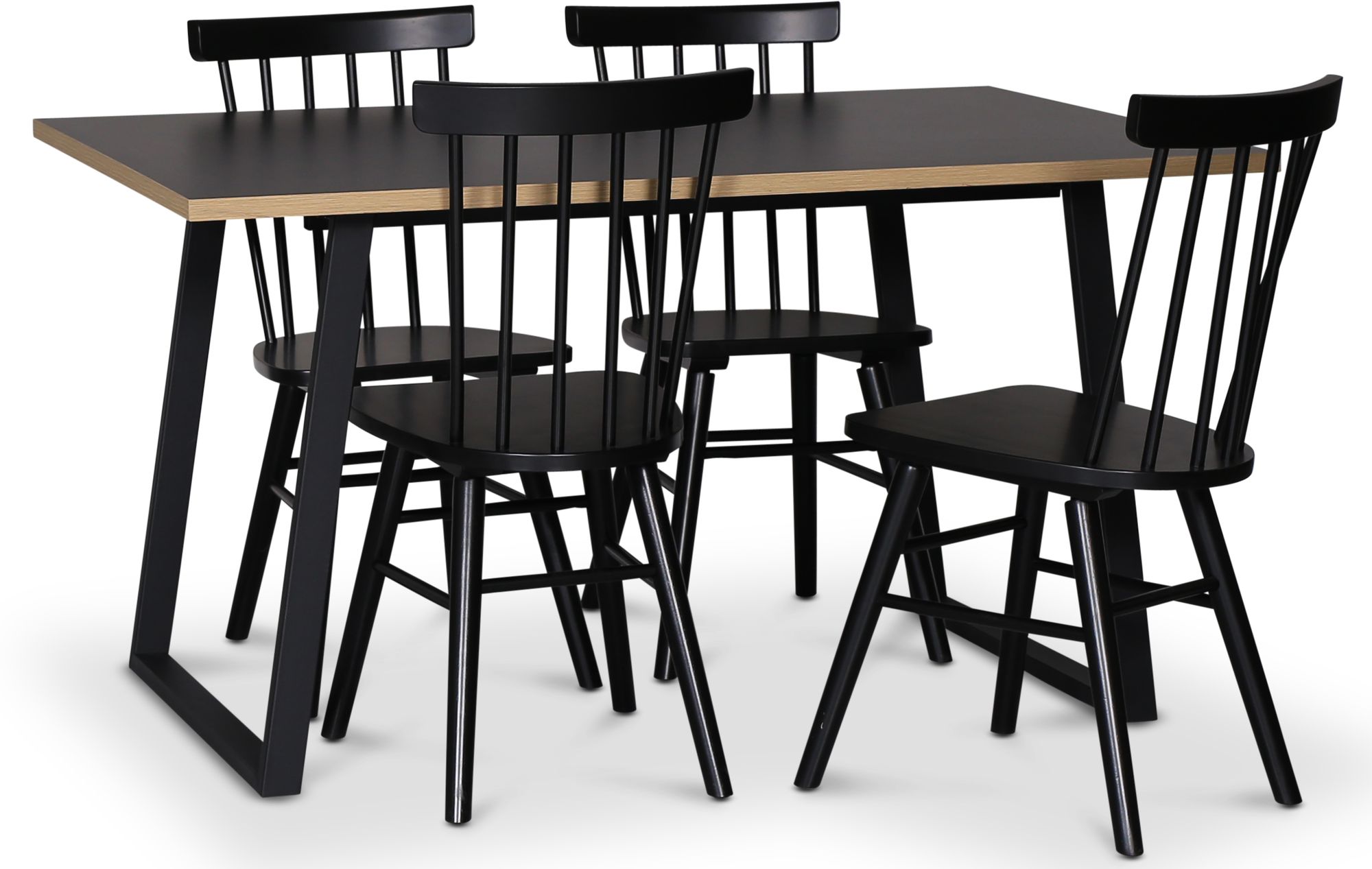 Edge 3.0 Essgruppe 140x90 cm inkl. 4 schwarzen Orust-Stegst�hlen - Schwarz Hochdrucklaminat (HPL) + M�belreinigung