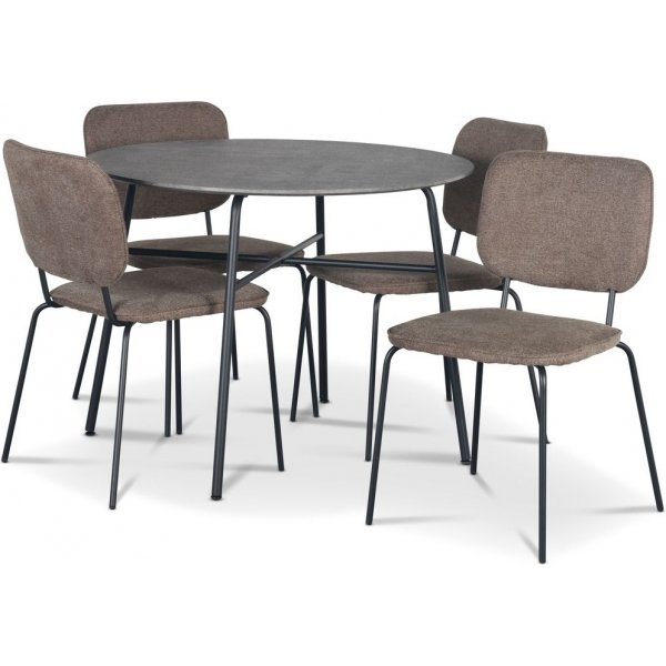 Tufta Essgruppe 100 cm Tisch aus Betonimitat + 4 braune Lokrume-Sthle