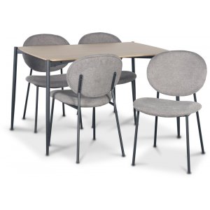 Lokrume Essgruppe 120 cm Tisch aus hellem Holz + 4 getuftete graue Stühle Lokrume Essgruppe 120 cm Tisch aus hellem Holz + 4 getuftete graue Stühle
