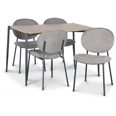 Lokrume Essgruppe 120 cm Tisch aus hellem Holz + 4 getuftete graue Stühle