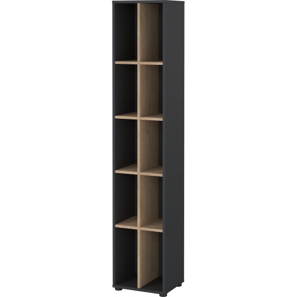 Schilder-B�cherregal mit Trennw�nden - Mattgrau/Hickory