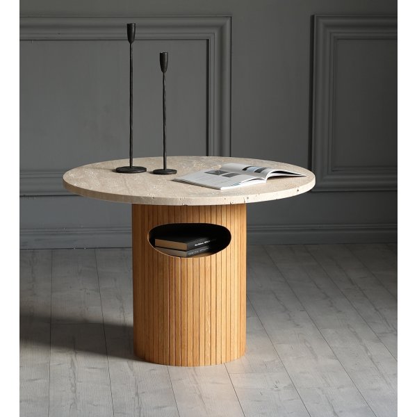 Arto runder Couchtisch Hhe 60 cm - Eiche / Travertin
