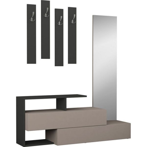 Flurmöbel mit Rahmen - Helles Veloursleder/Anthrazit Flurmöbel mit Rahmen - Helles Veloursleder/Anthrazit