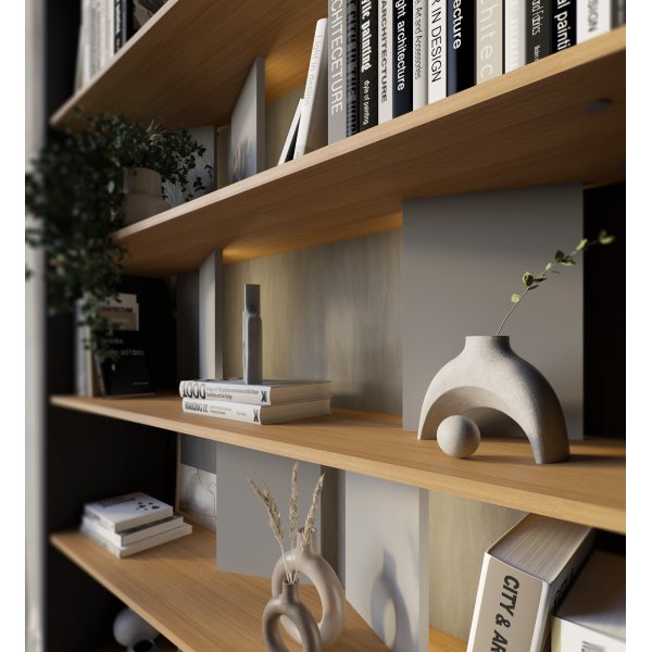 Dika B�cherregal mit Hintergrundbeleuchtung - Graphit/Eiche/Mattgrau