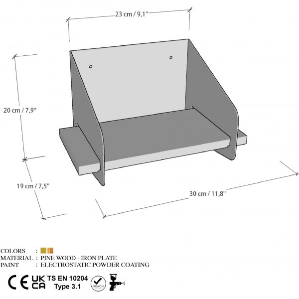 Brazo Wandregal 30 x 19 x 20 cm - Schwarz