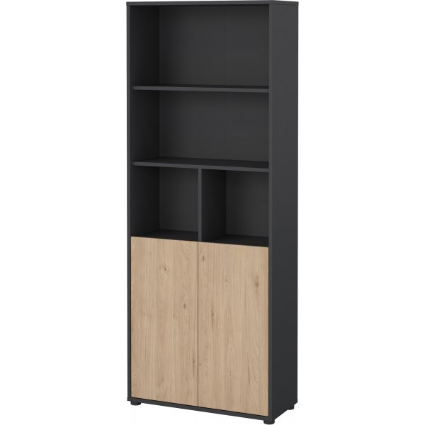 Sign hohes Bücherregal mit 2 Türen - Mattgrau/Hickory Sign hohes Bücherregal mit 2 Türen - Mattgrau/Hickory