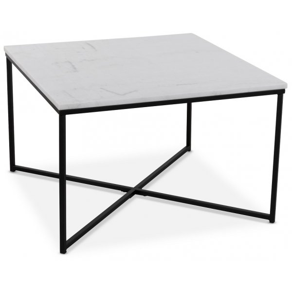 Maryland Couchtisch 75x75 cm - Weier Marmor / Schwarzer Rahmen