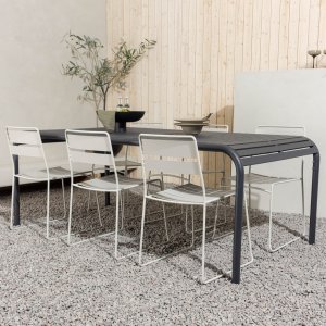 Borneo Outdoor-Essgruppe mit 6 Lina-Sthlen - Beige/Schwarz