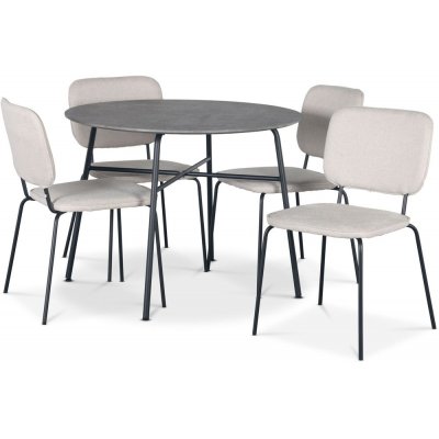 Tufta Essgruppe Ø100 cm Tisch in Betonimitation + 4 Lokrume beige Stühle