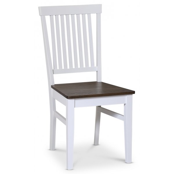 Lebensmittelgruppe Skagen; Esstisch 160/210x90 cm - Eiche wei/braun gelt mit 4 Skagen Sthlen braun/wei