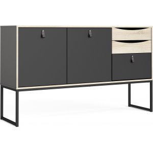 Stubble-Sideboard mit 3 Tren und 2 Schubladen - Schwarz/Eiche