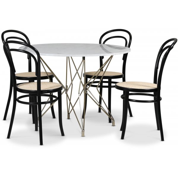 Zoo-Essgruppe 105 cm inkl. 4 Stol No14 Sthle - Messing / Heller Marmor