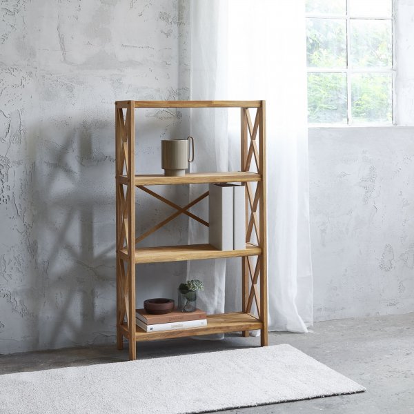 X-Bücherregal aus geölter Eiche, H 124 cm X-Bücherregal aus geölter Eiche, H 124 cm