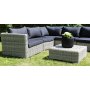 Dallas Outdoor-Gruppen-Ecksofa mit Sessel und Tisch/Fuhocker - Hellgraues Kunststoff-Rattan