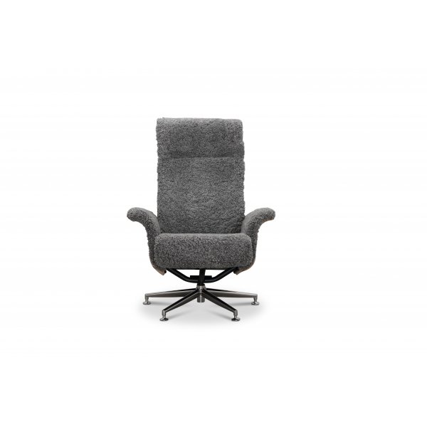 Relaxsessel mit Fuhocker in echtem Schaffell Eiche/Graphitgrau - Ulla + Mbelfe