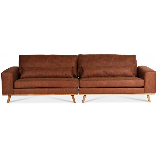 Ranger 4-Sitzer-Sofa - Cognacfarbenes ko-Leder / Gelte Eiche