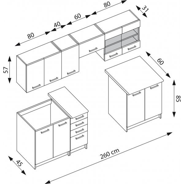 Komplette Küche Amanda 260 cm - Dunkelbraun/Wenge/Granit Komplette Küche Amanda 260 cm - Dunkelbraun/Wenge/Granit