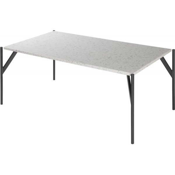Terrazzo Couchtisch 110x60 cm - Bianco Terrazzo & AIR Fu aus schwarzem Metall
