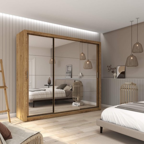 Einar Kleiderschrank 1 mit Spiegelt�ren - Shetland-Eiche