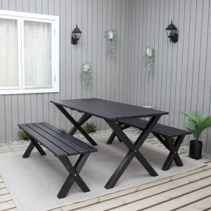 Scottsdale Outdoor-Gruppentisch 190 cm inkl. 2 Bnke - Schwarz