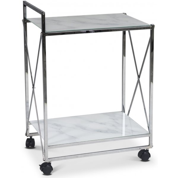 Paladium Servierwagen - Chrom / Weies Marmorglas
