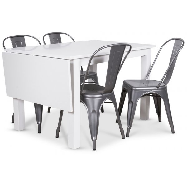 Sander Essgruppe, Klapptisch mit 4 Metallsthlen - Wei/Metall