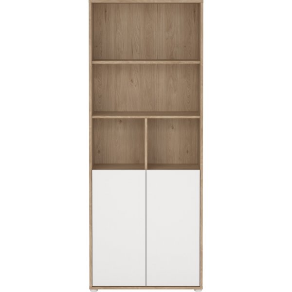 Sign hohes B�cherregal mit 2 T�ren - Wei�/Hickory