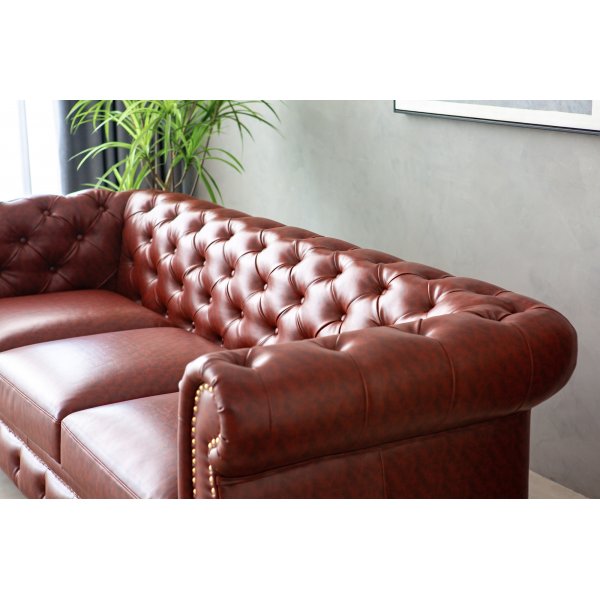 Chesterfield-Sofa, 3-Sitzer, braunes PU - Charles