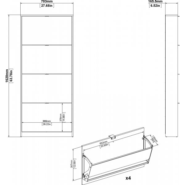 Schuhschrank mit 4 Fchern - Schwarz