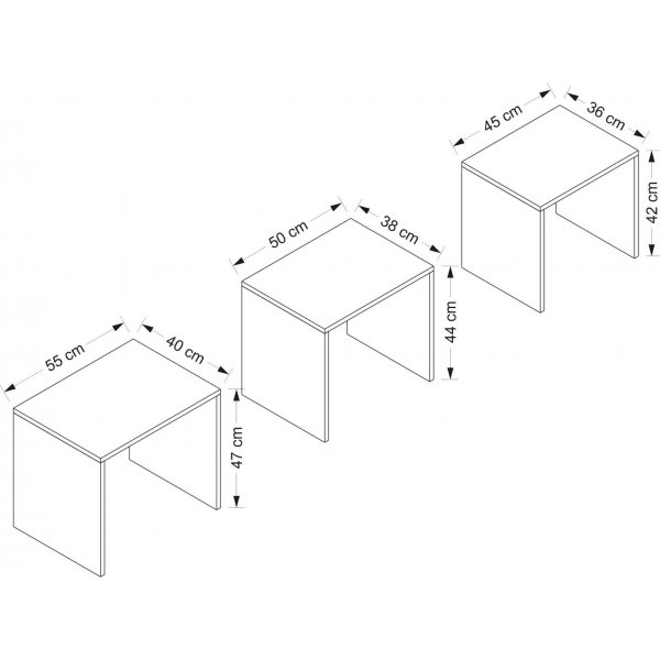 Nebes Tisch 45/50/55 x 36/38/40 cm - Wei