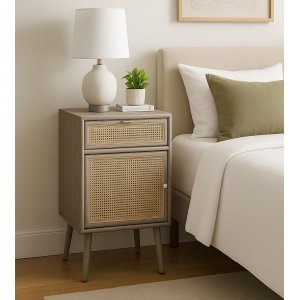 Grauer Nachttisch Stockholm mit Rattan Grauer Nachttisch Stockholm mit Rattan