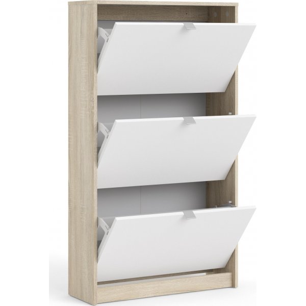 Schuhe tiefer Schuhschrank mit 3 Fächern - Eiche/Weiß Schuhe tiefer Schuhschrank mit 3 Fächern - Eiche/Weiß
