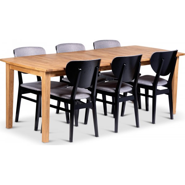 Visby Esstisch 160-210x90 cm mit 6 Borgholm Stühlen