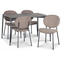Lokrume Essgruppe 120 cm Tisch aus dunklem Holz + 4 getuftete braune Stühle Lokrume Essgruppe 120 cm Tisch aus dunklem Holz + 4 getuftete braune Stühle