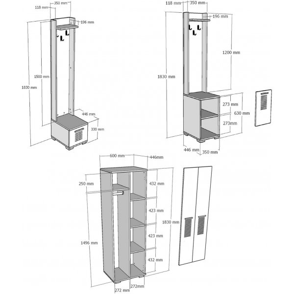 Asimo Kleiderbgel 130 x 44,6 x 183 cm - Anthrazit/Wei