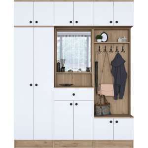 Mendy Flurmbel 180 cm mit Oberschrank - Wei/Walnuss