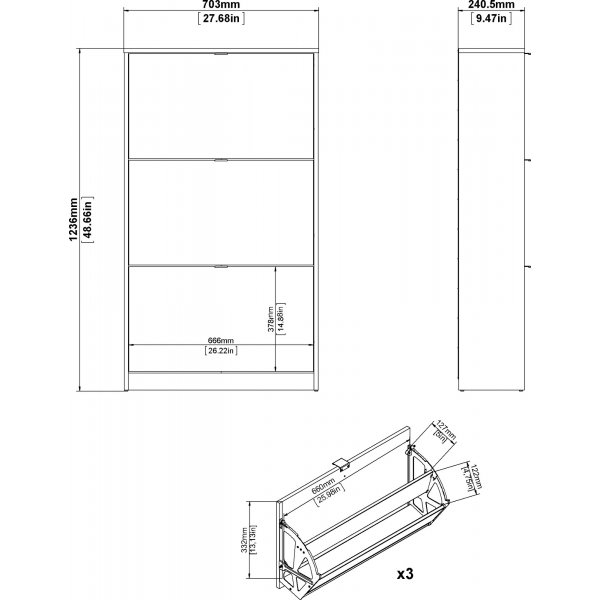 Schuhe tiefer Schuhschrank mit 3 Fächern - Eiche/Weiß Schuhe tiefer Schuhschrank mit 3 Fächern - Eiche/Weiß