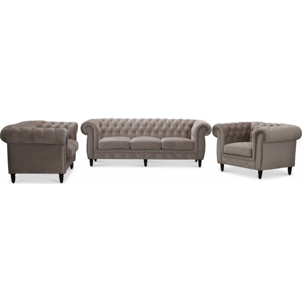 Chesterfield Cambridge 2-Sitzer Sofa - Hellgrauer Samt