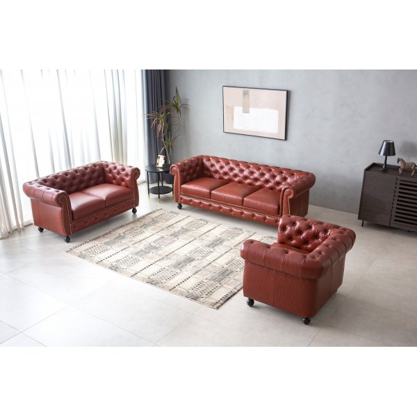 Chesterfield-Sessel aus braunem PU - Charles