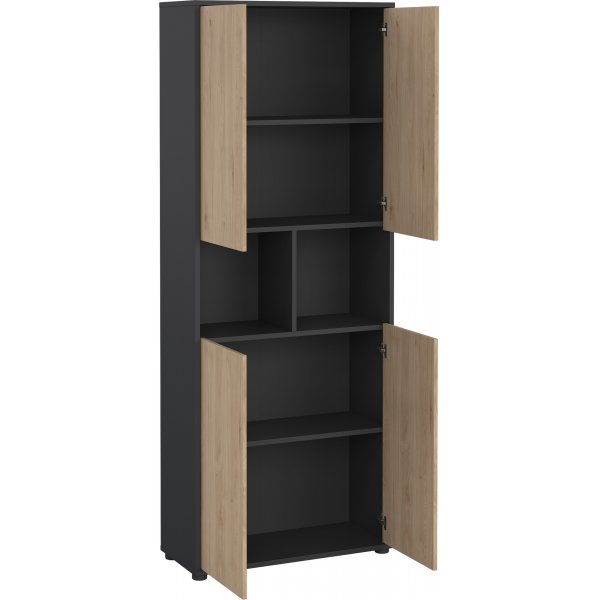 Sign hohes B�cherregal mit 4 T�ren - Mattgrau/Hickory