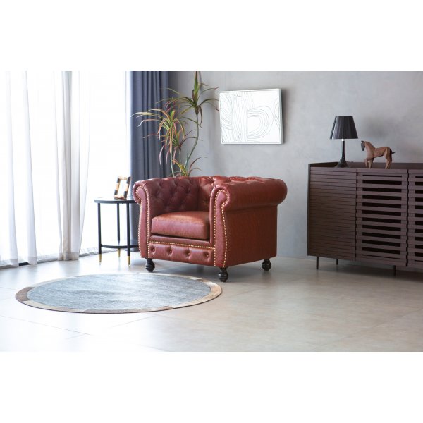 Chesterfield-Sessel aus braunem PU - Charles